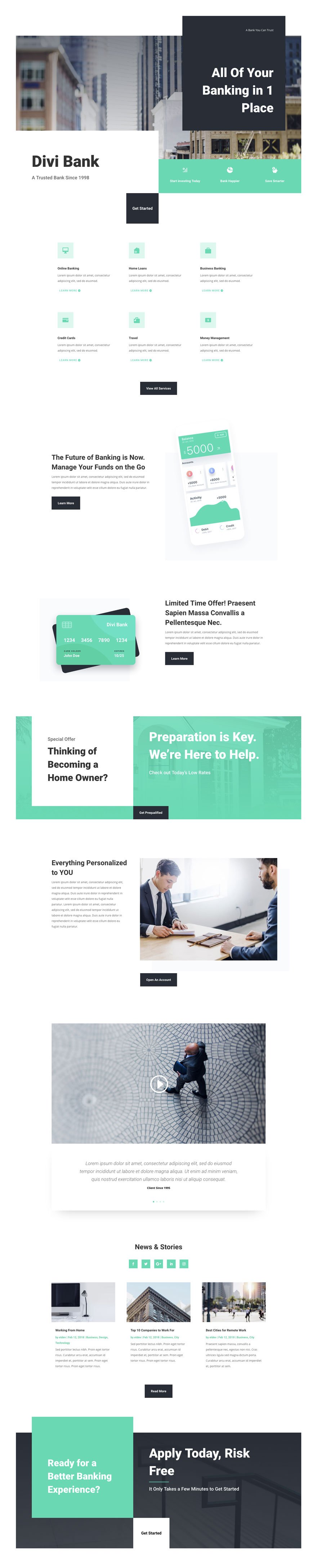 Bank Landing Page Divi Layout By Elegant Themes