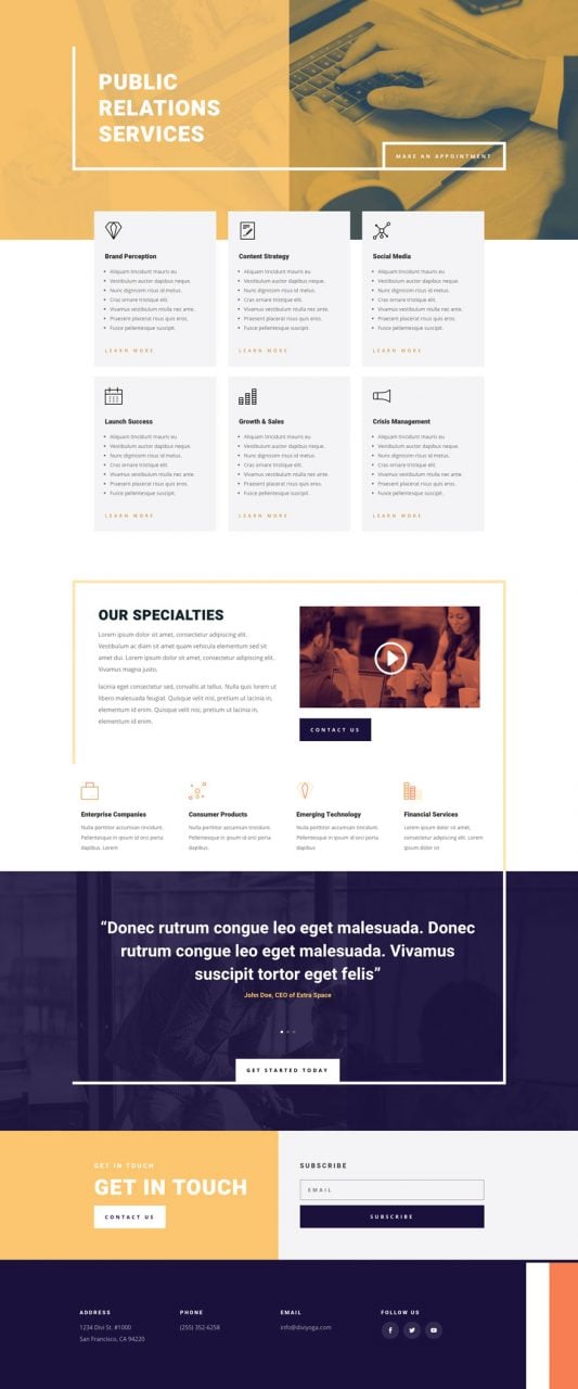 PR Firm Services Page Divi Layout by Elegant Themes