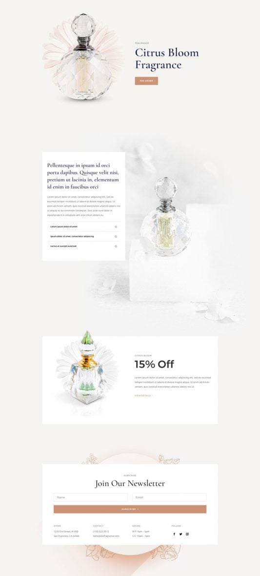 Perfumery Product Page Divi Layout by Elegant Themes