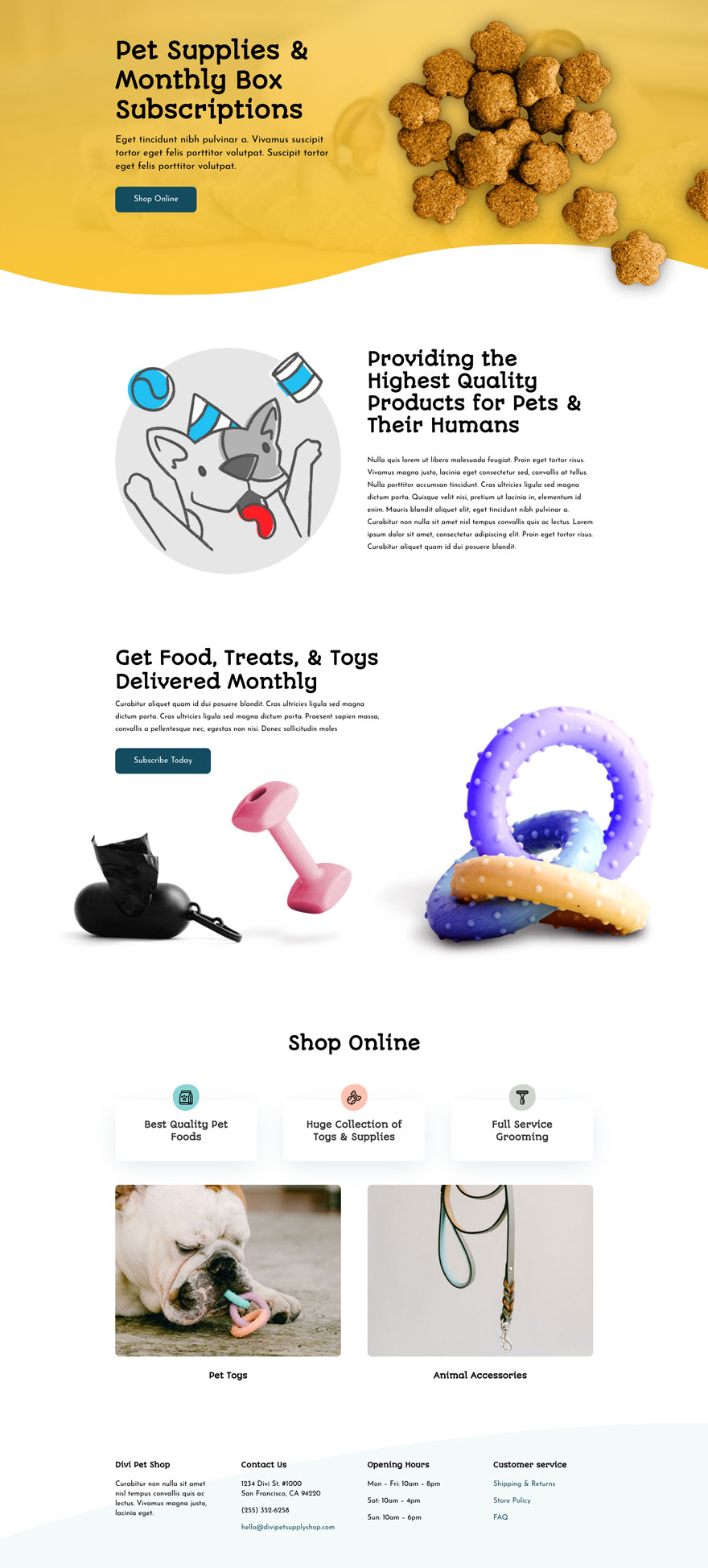 Pet Supply Home Page Divi Layout by Elegant Themes