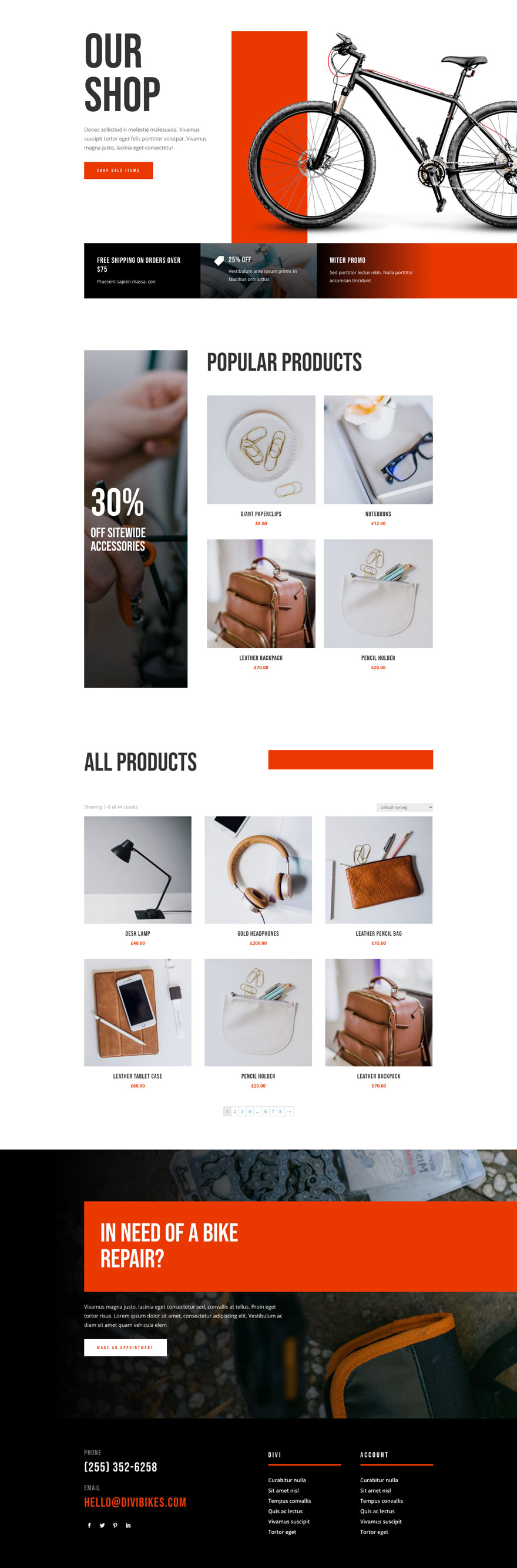 Bike Repair Shop Page Divi Layout by Elegant Themes