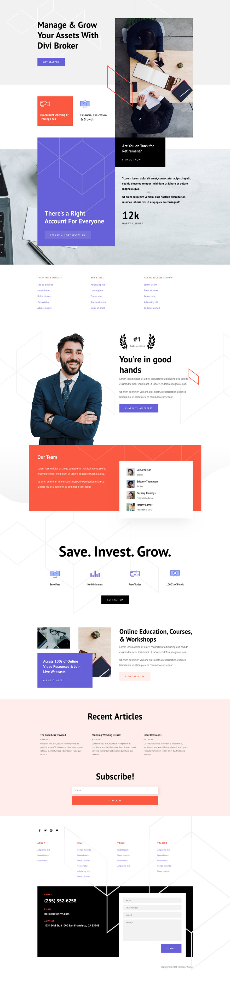 Brokerage Firm Landing Page Divi Layout by Elegant Themes