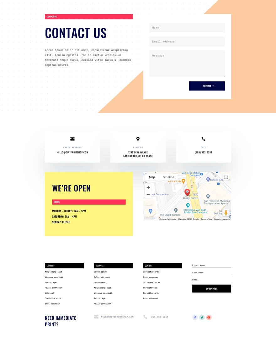 Print Shop Contact Page Divi Layout By Elegant Themes