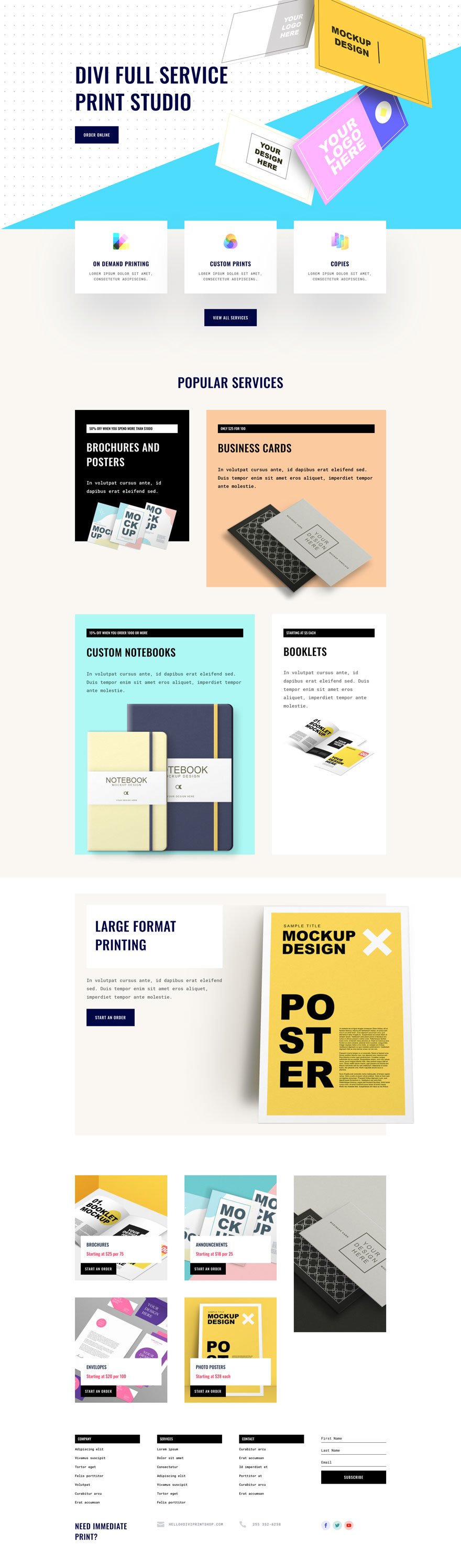 Print Shop Landing Page Divi Layout by Elegant Themes