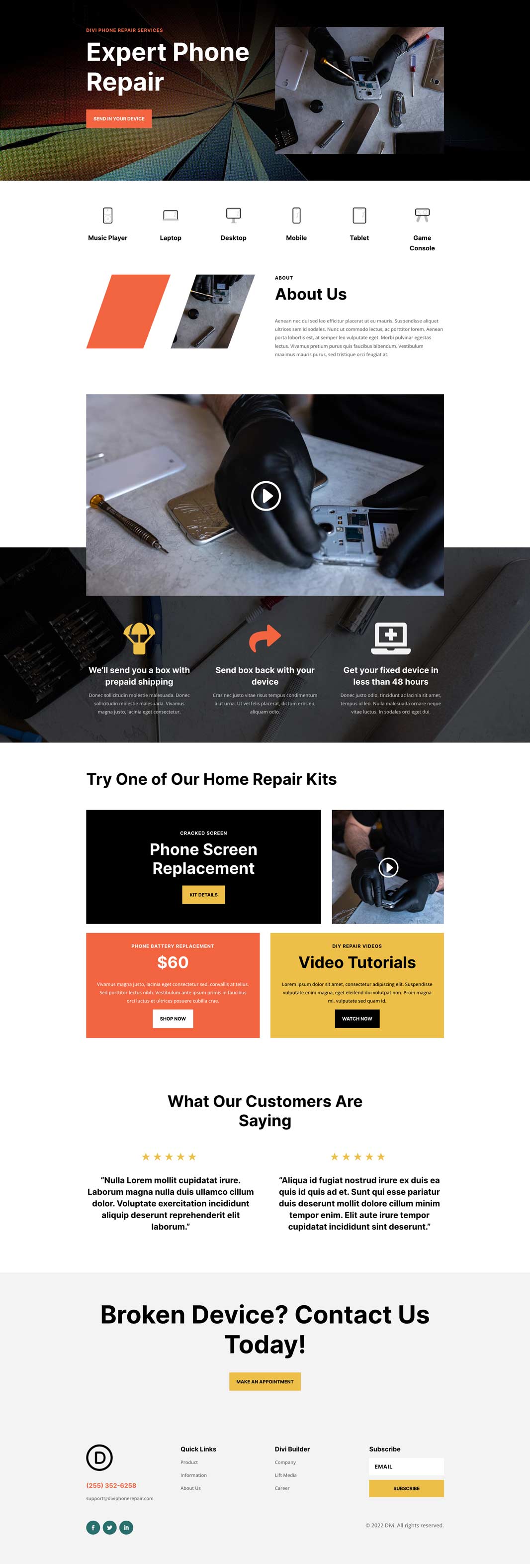 Device Repair Home Page Divi Layout by Elegant Themes