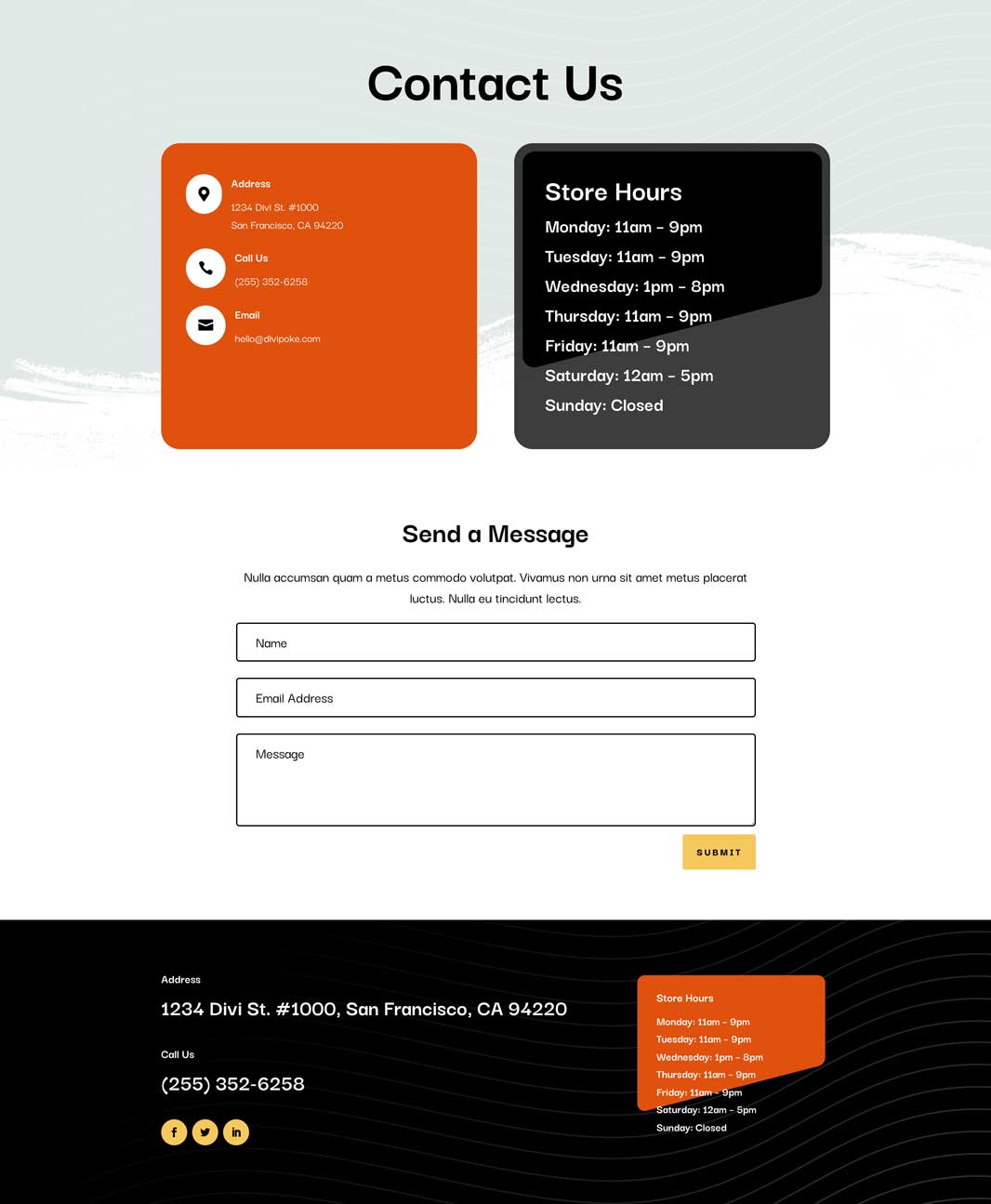 Poke Restaurant Contact Page Divi Layout by Elegant Themes