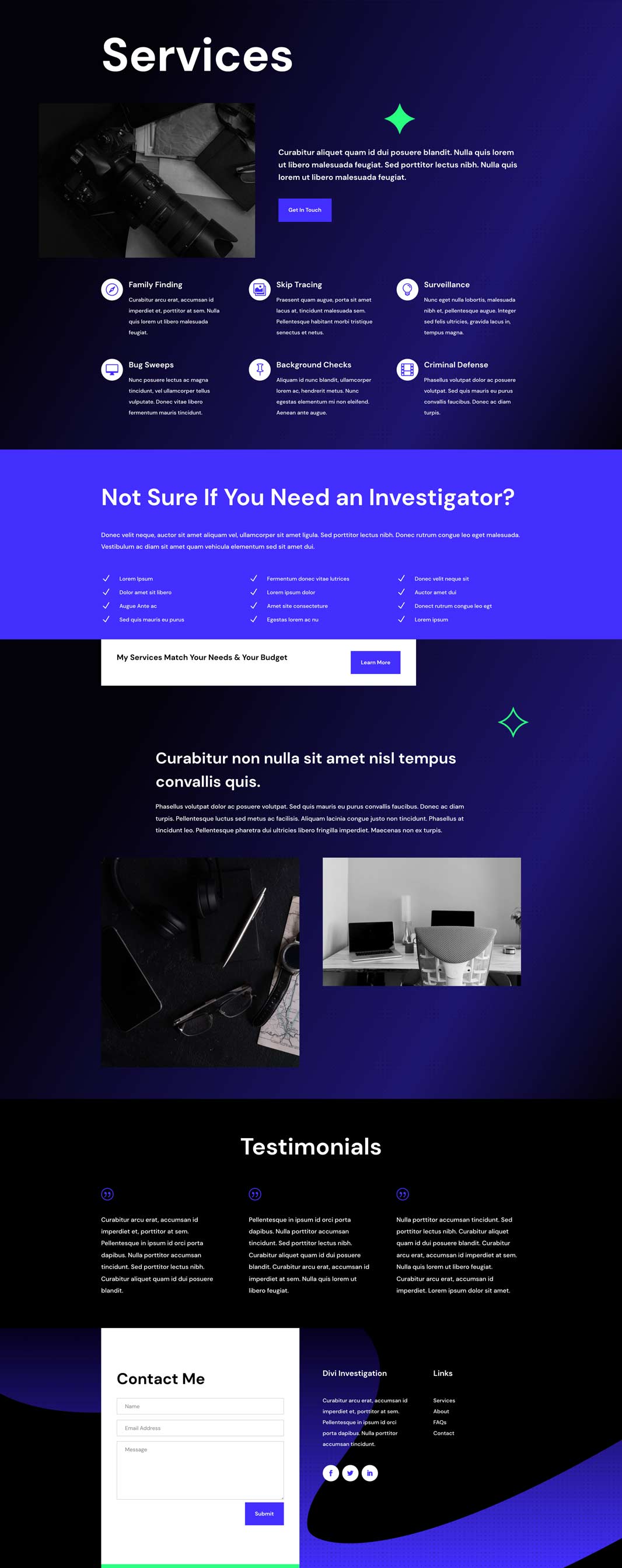 Private Investigator Services Page Divi Layout by Elegant Themes