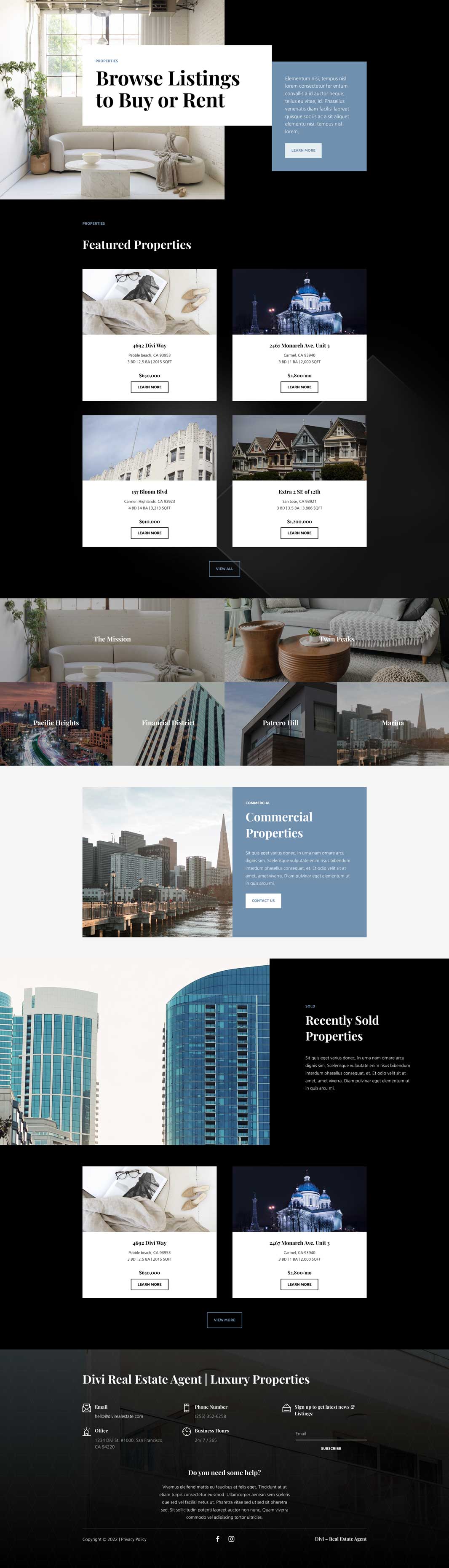 Real Estate Agent Properties Page Divi Layout by Elegant Themes