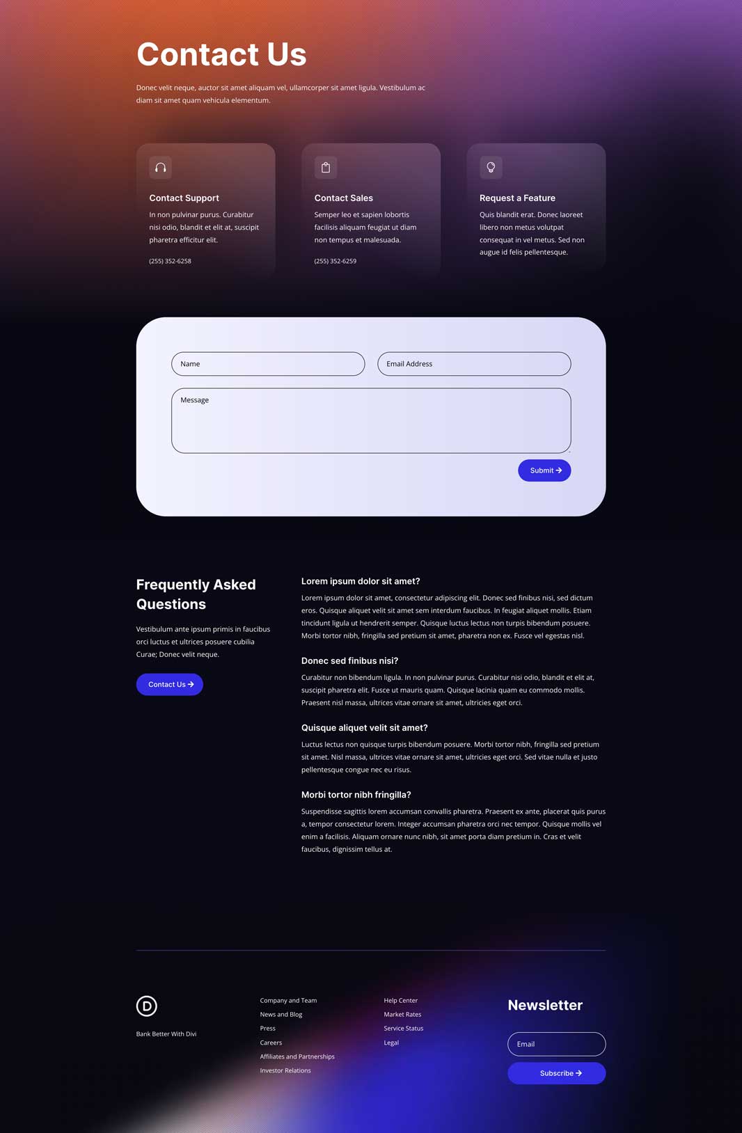 Financial Technology Contact Page Divi Layout by Elegant Themes