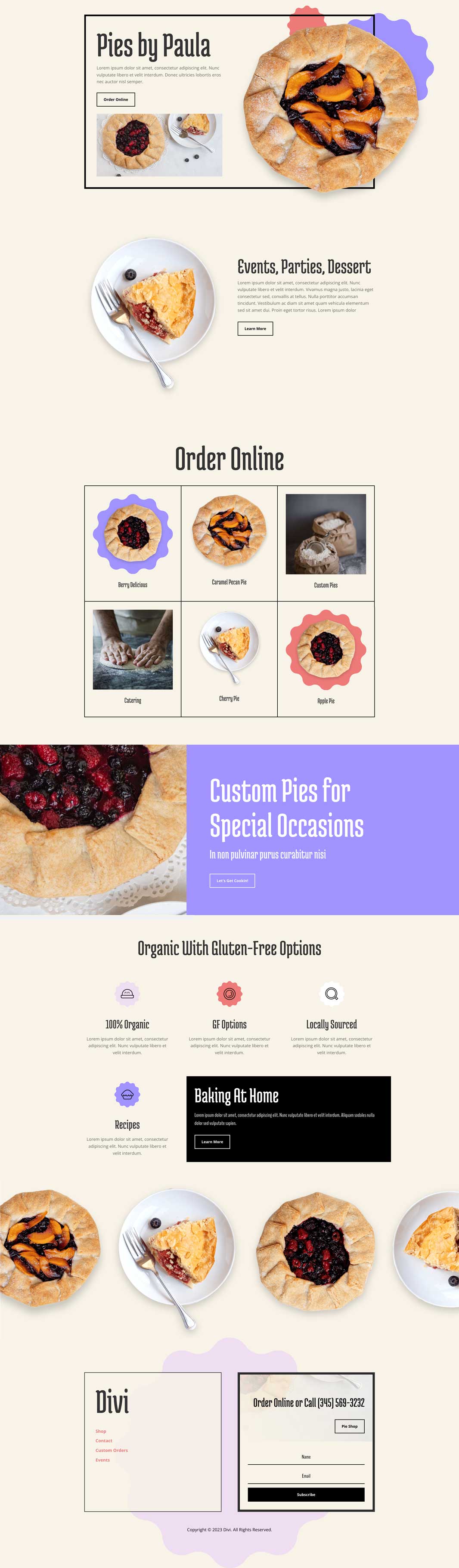 Pie Shop Landing Page Divi Layout by Elegant Themes