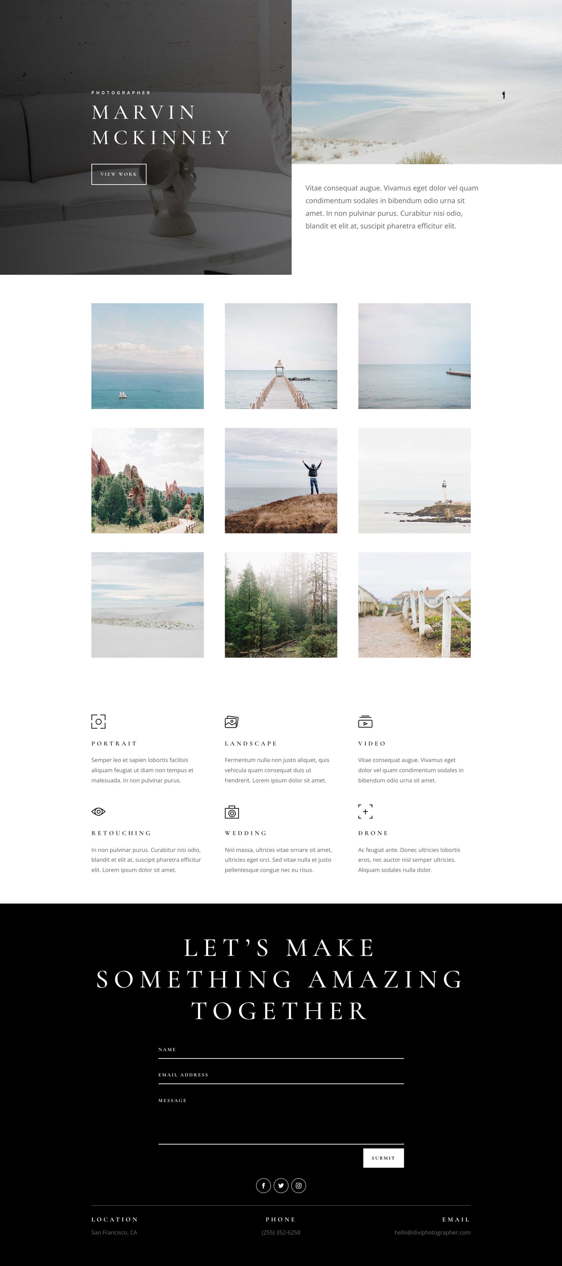 Photographer Home Page Divi Layout by Elegant Themes