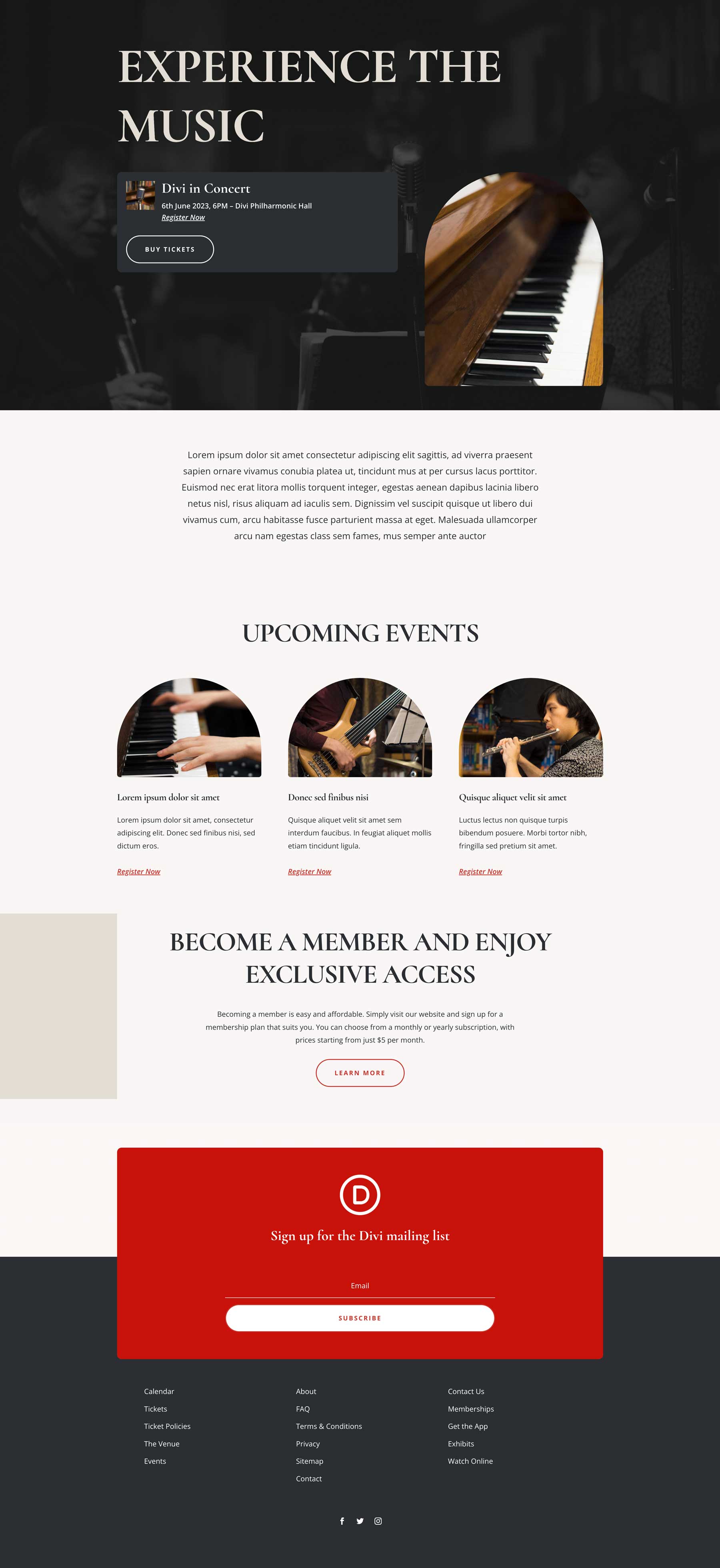 Concert Hall Home Page Divi Layout By Elegant Themes