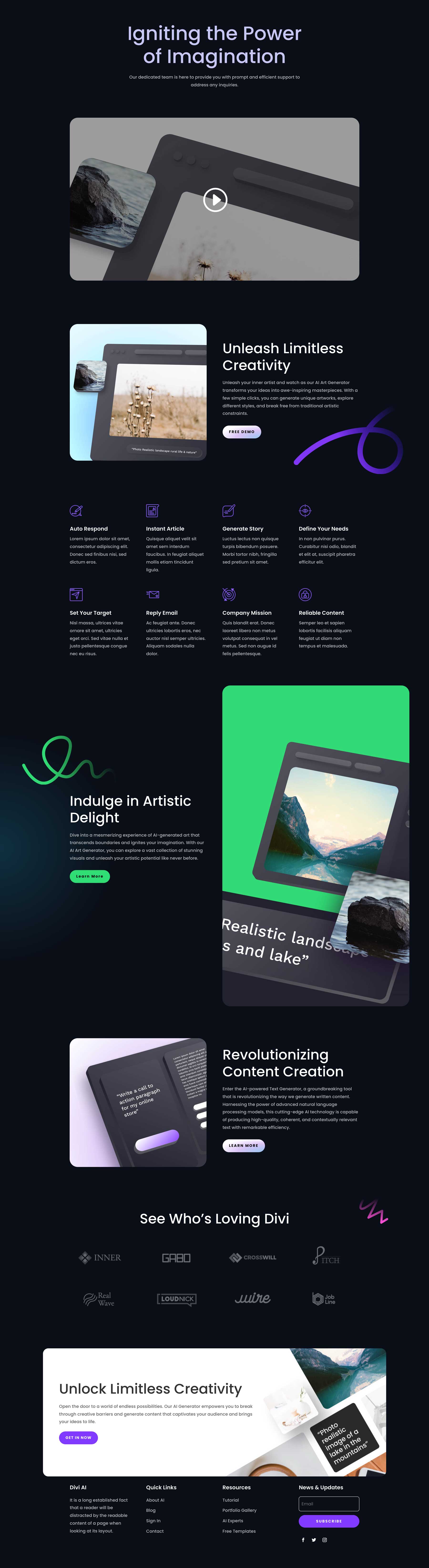 AI Generator Features Page Divi Layout by Elegant Themes