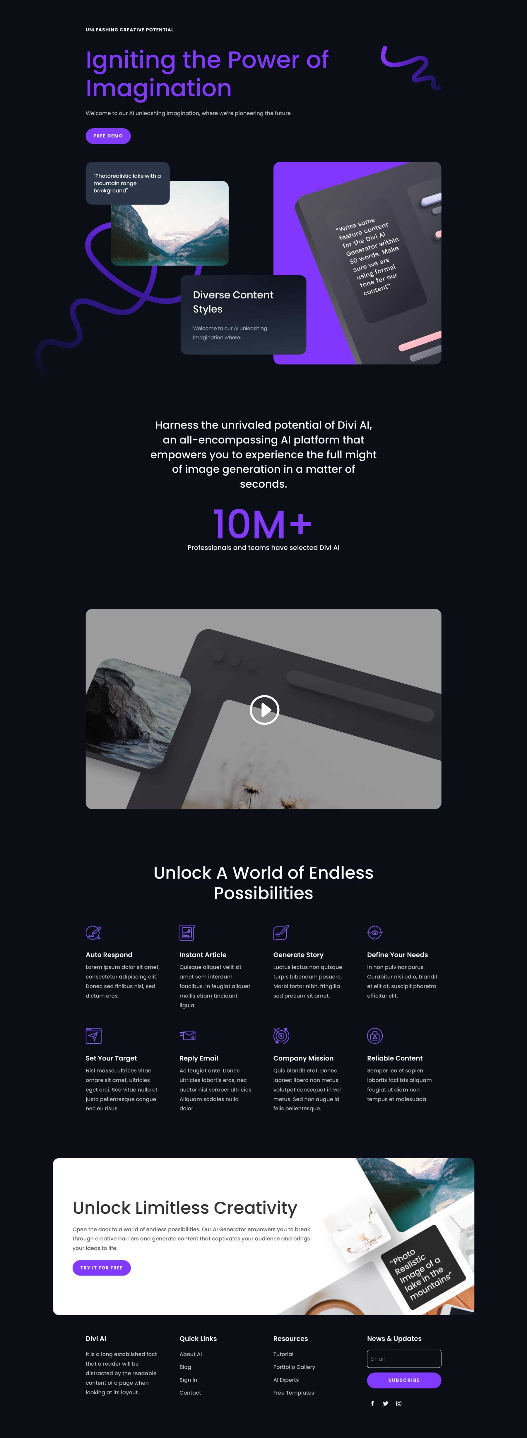 AI Generator Home Page Divi Layout by Elegant Themes