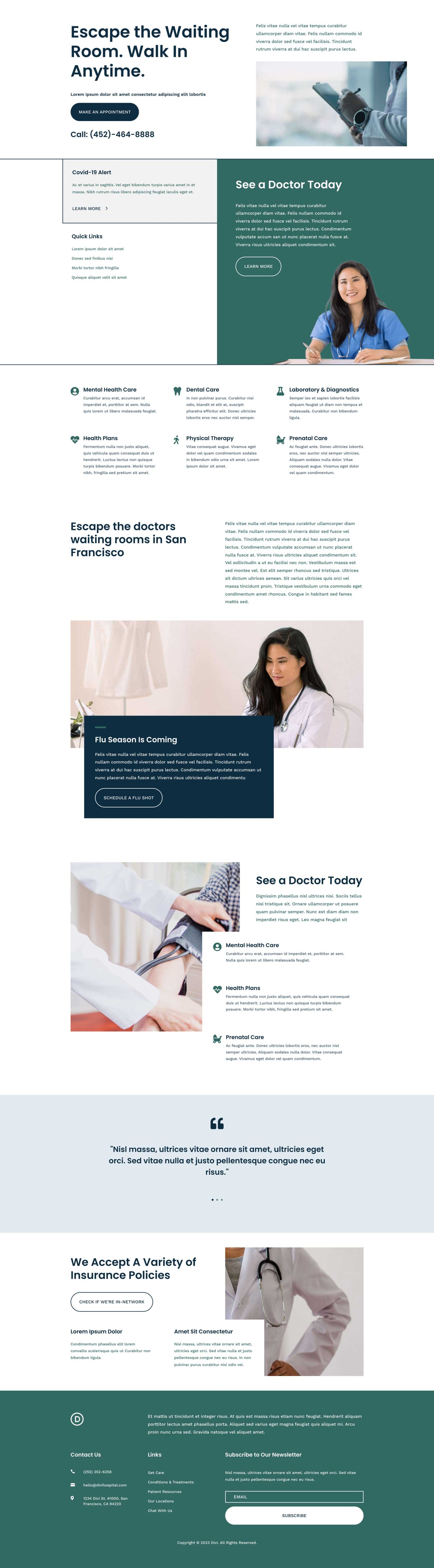 Hospital Landing Page Divi Layout by Elegant Themes