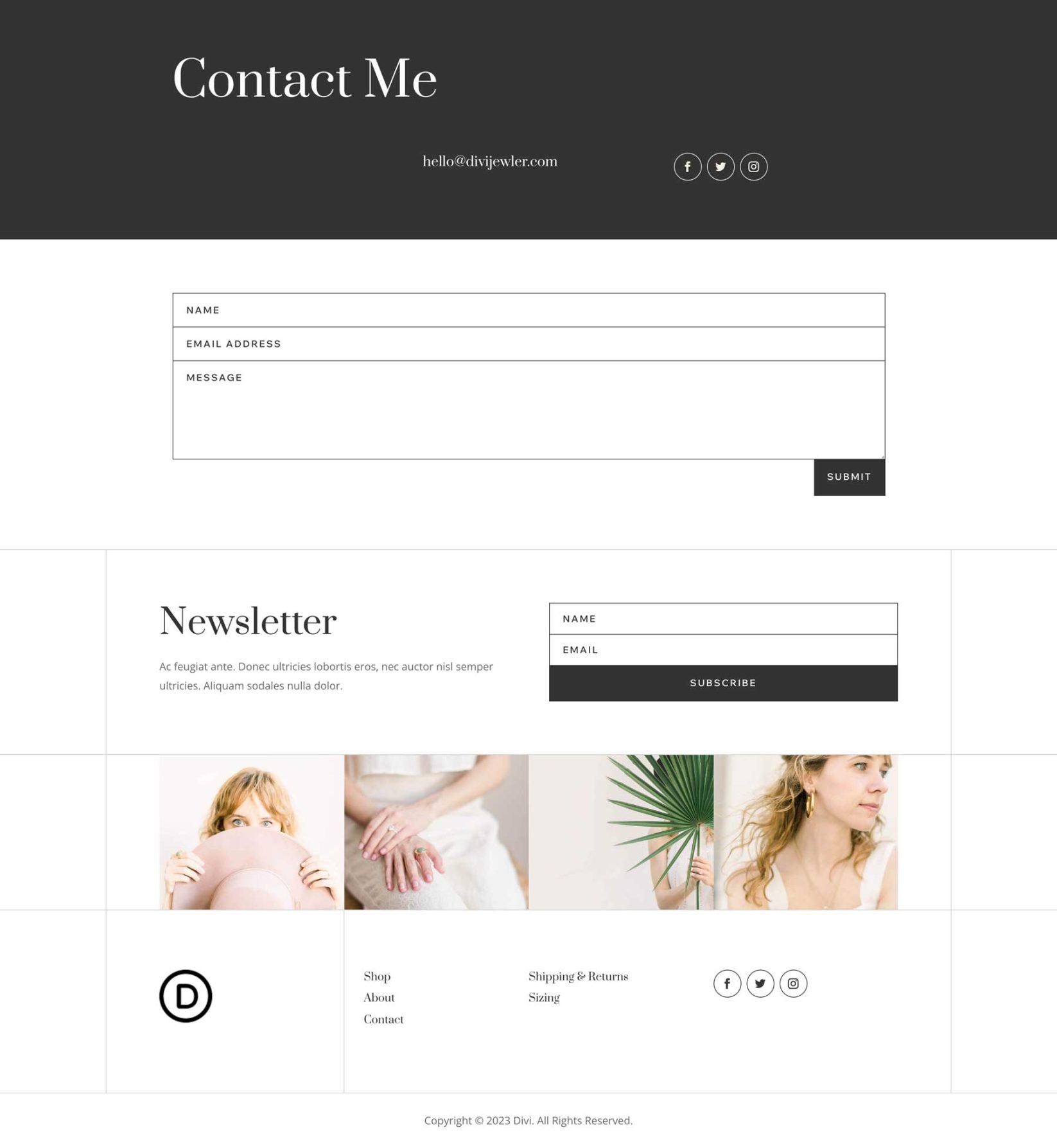 Jewelry Artist Contact Page Divi Layout by Elegant Themes