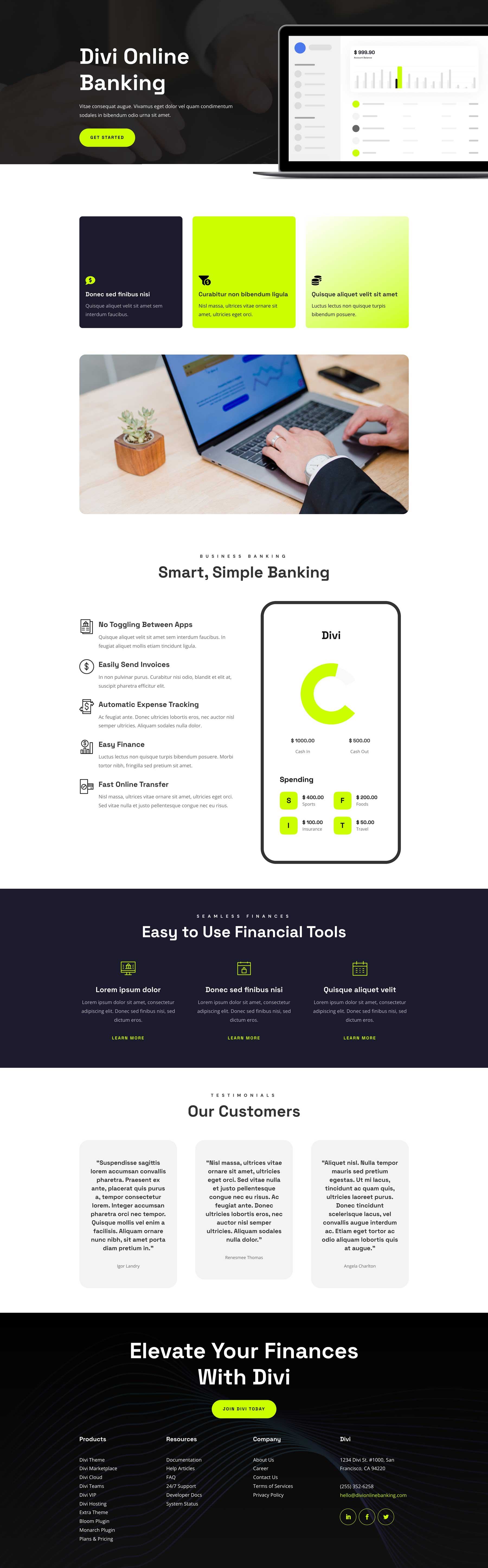 Online Banking Home Page Divi Layout by Elegant Themes