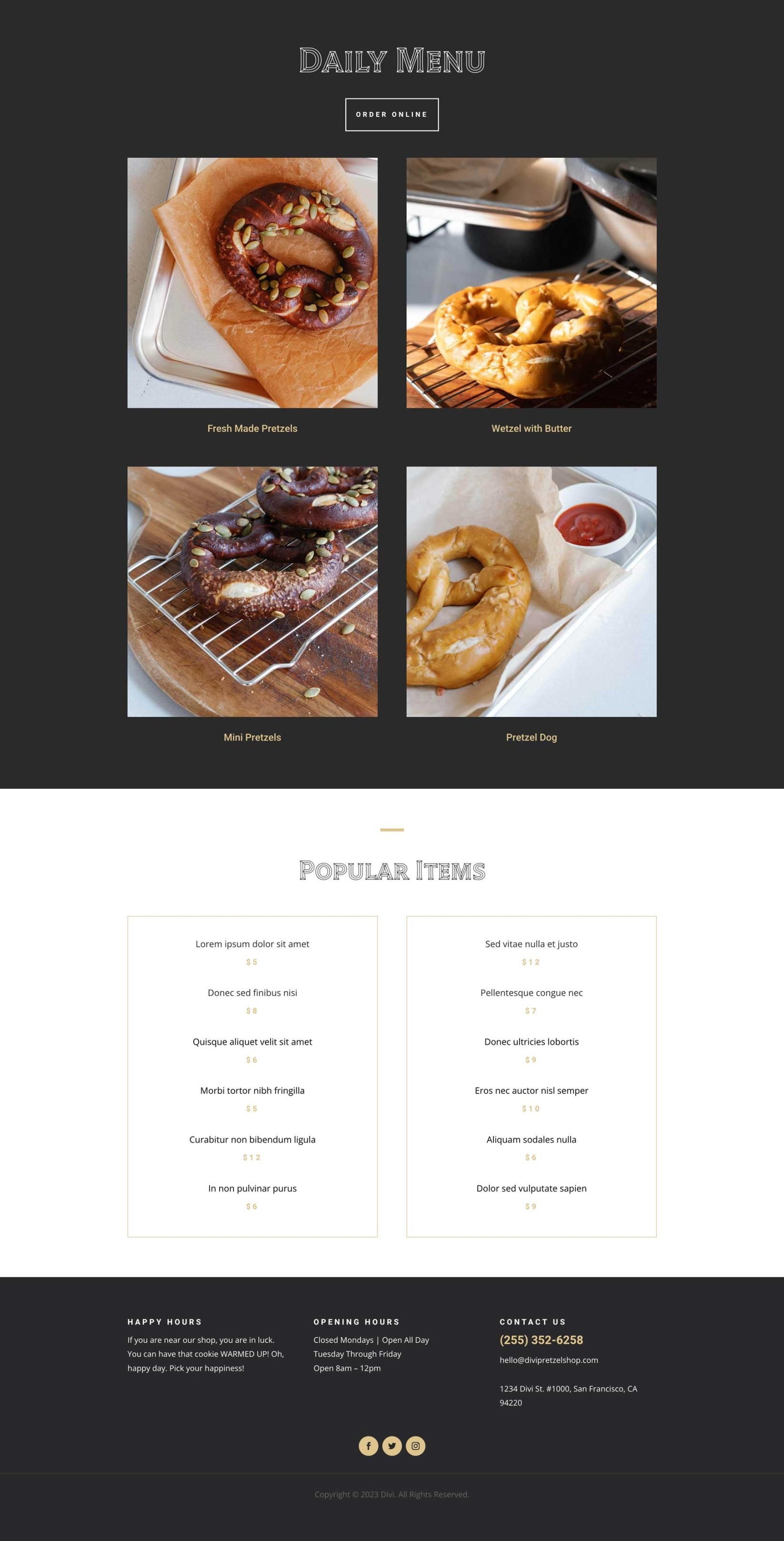 Bake Shop Menu Page Divi Layout by Elegant Themes