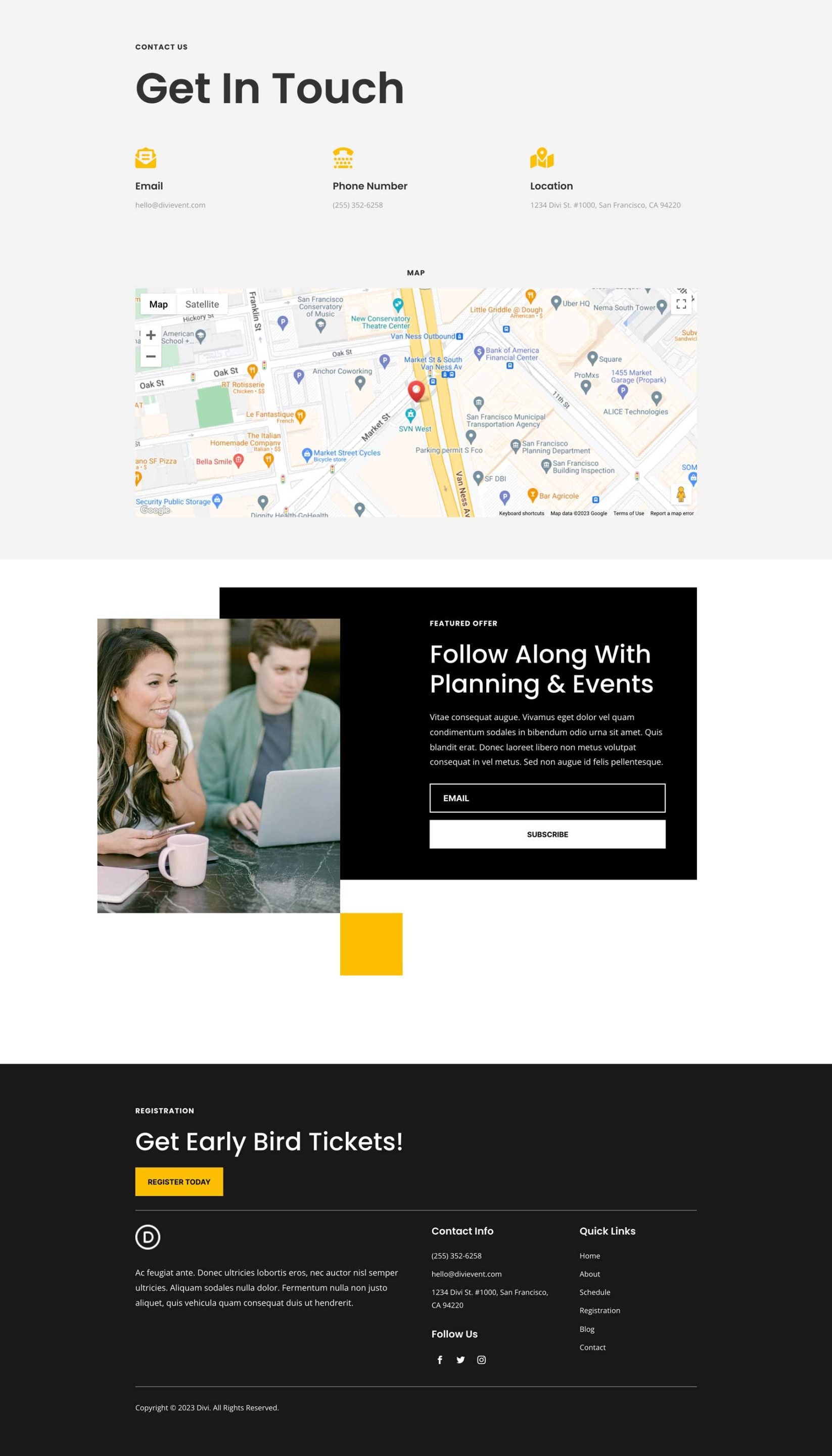 Meetup Event Contact Page Divi Layout by Elegant Themes