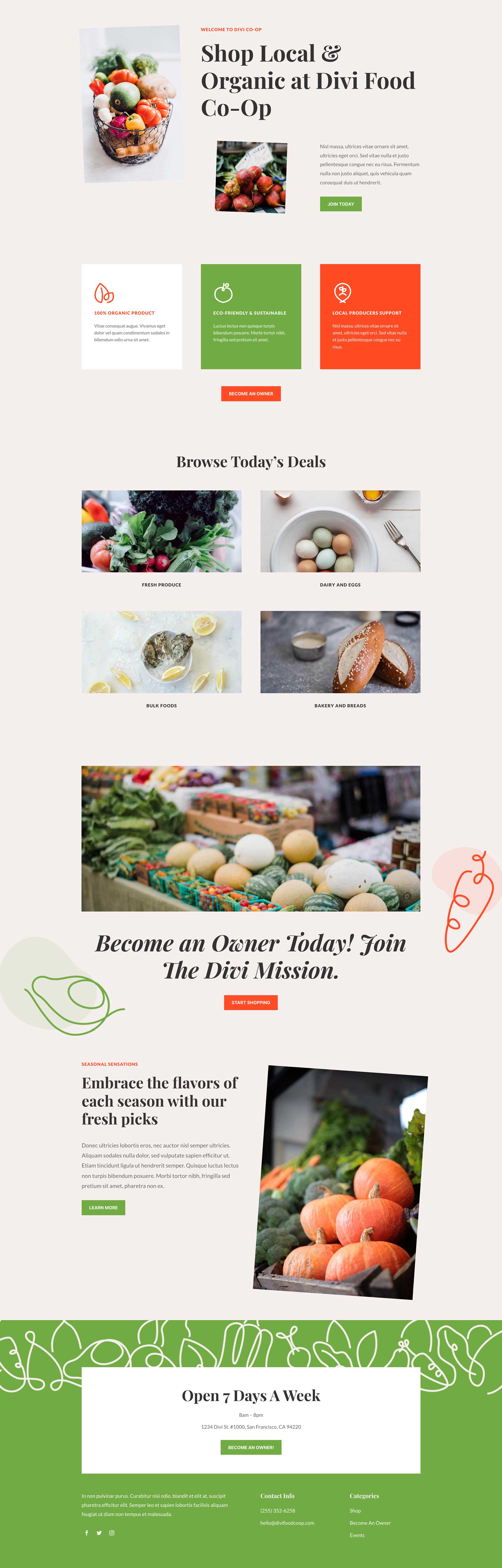 Food Co Op Home Page Divi Layout by Elegant Themes