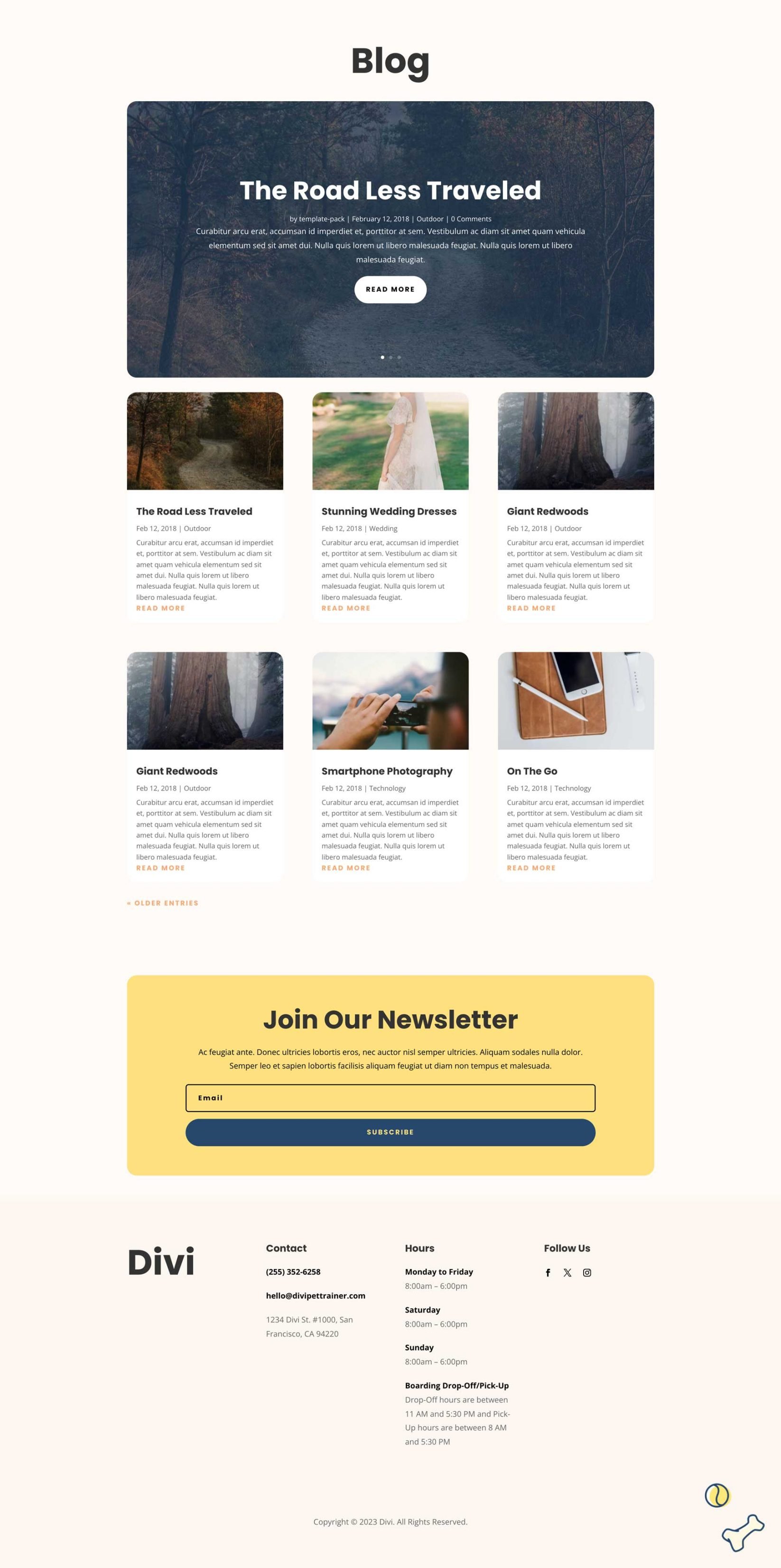 Pet Trainer Blog Page Divi Layout by Elegant Themes