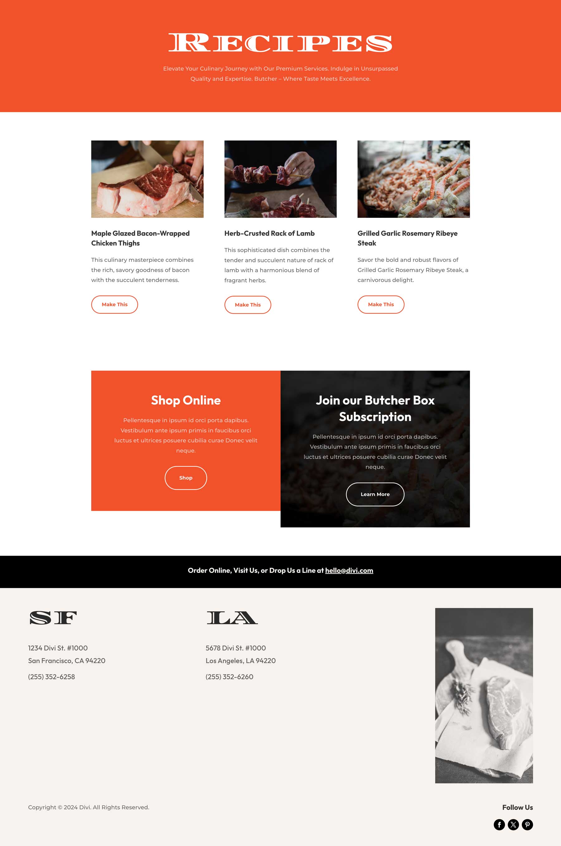 Butcher Shop Recipes Page Divi Layout by Elegant Themes