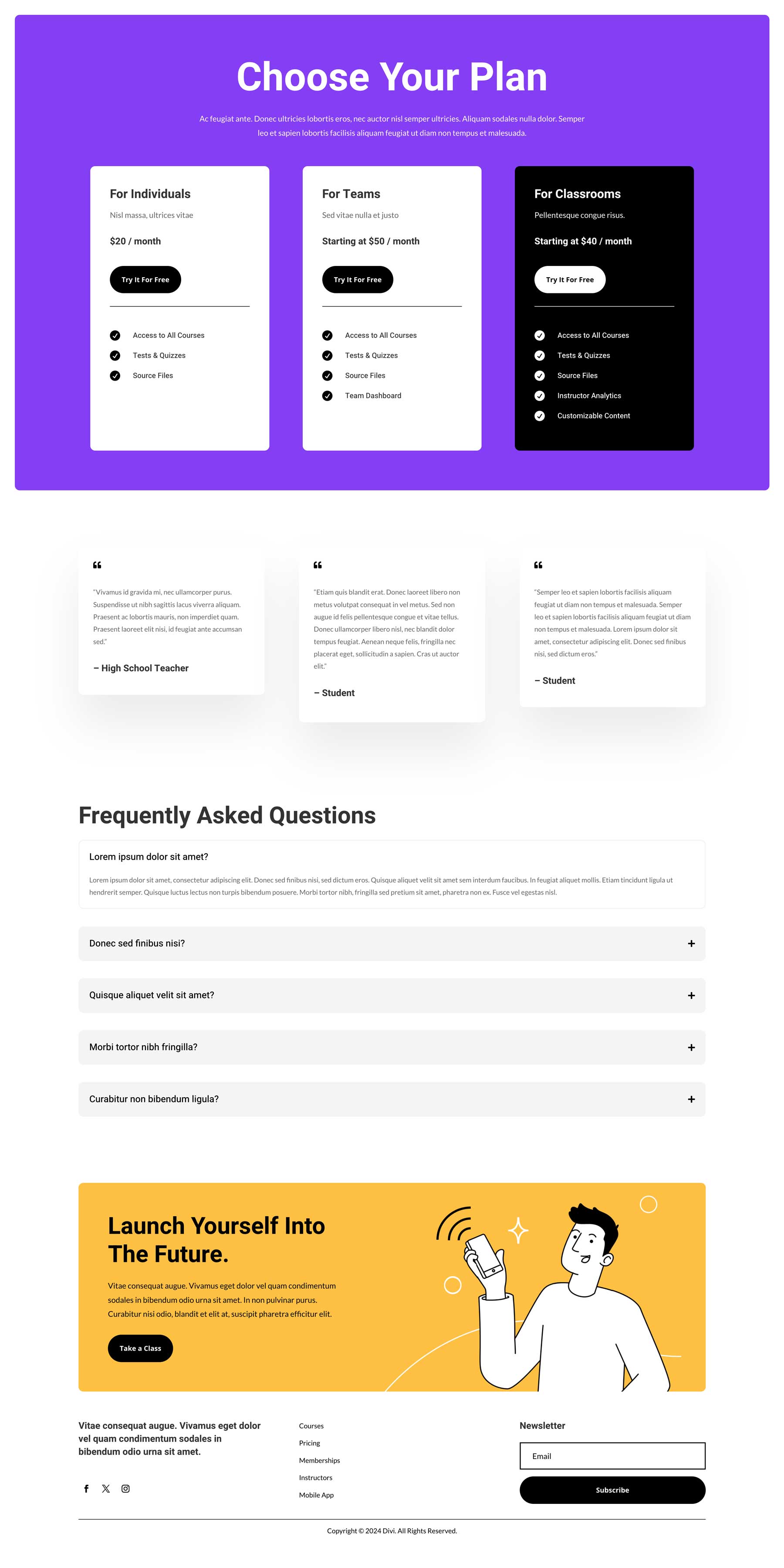 Online Learning Pricing Page Divi Layout By Elegant Themes