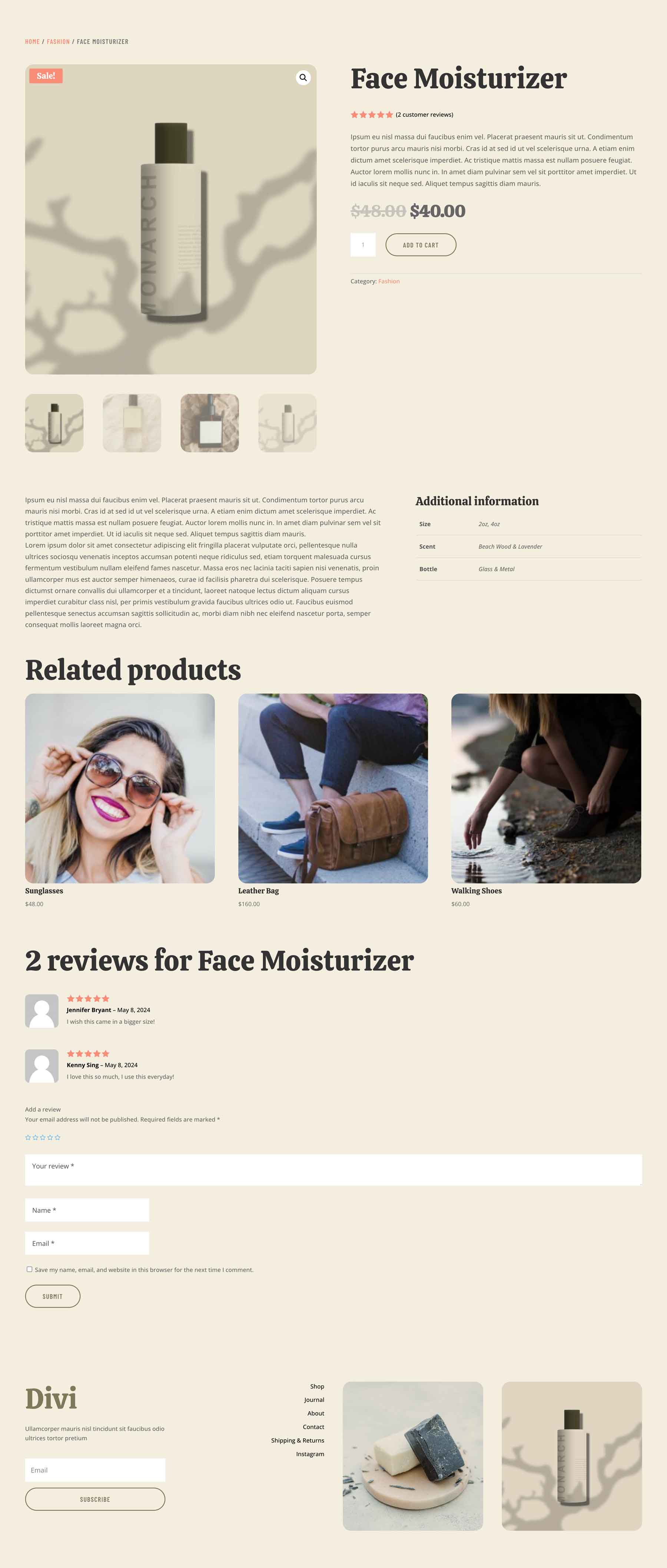 Skin Care Product Page Divi Layout by Elegant Themes