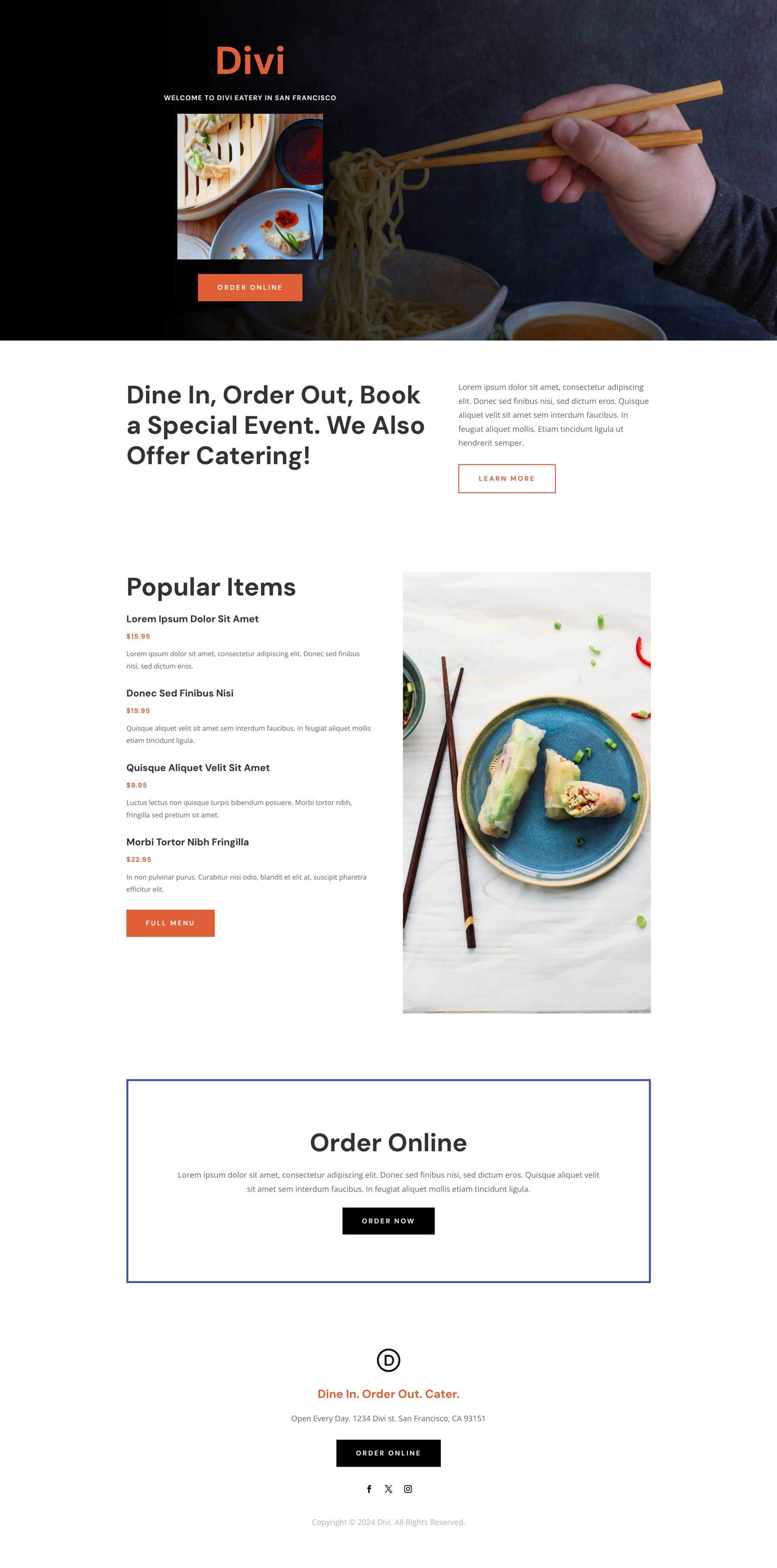 Eatery Home Page Divi Layout by Elegant Themes