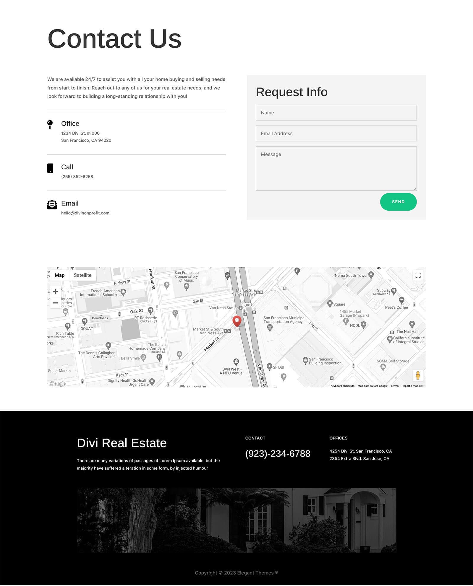 Realty Contact Page Divi Layout by Elegant Themes